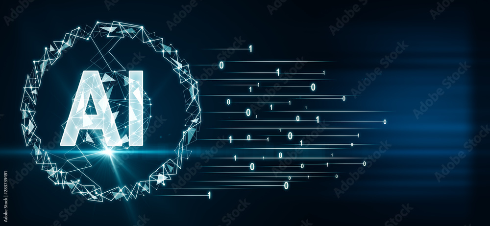 Aufkleber artificial intelligence concept ai letters and abstract flying numbers at dark background
