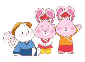 Fototapeta premium Rabbits celebrating mid autumn festival cartoons
