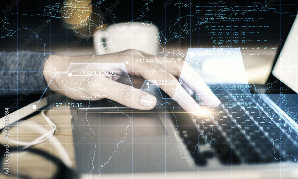 Aufkleber Hands using programming laptop