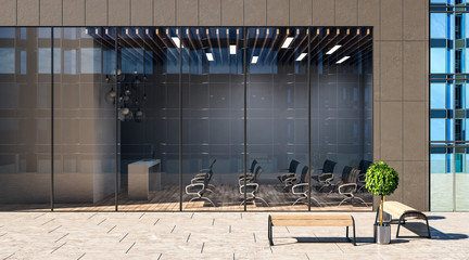 Modern loft style auditorium with glass wall in business center.