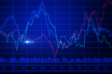 Abstract blue financial chart illustration. stats concept. 3d rendering