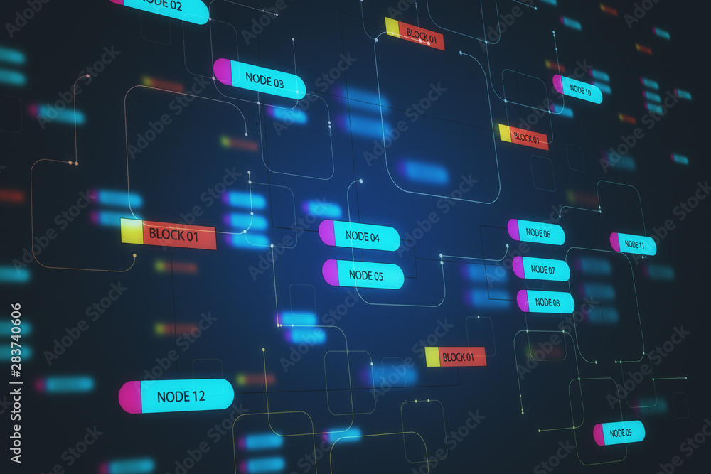 Leinwandbilder Software and programming concept with digital node tree diagram.