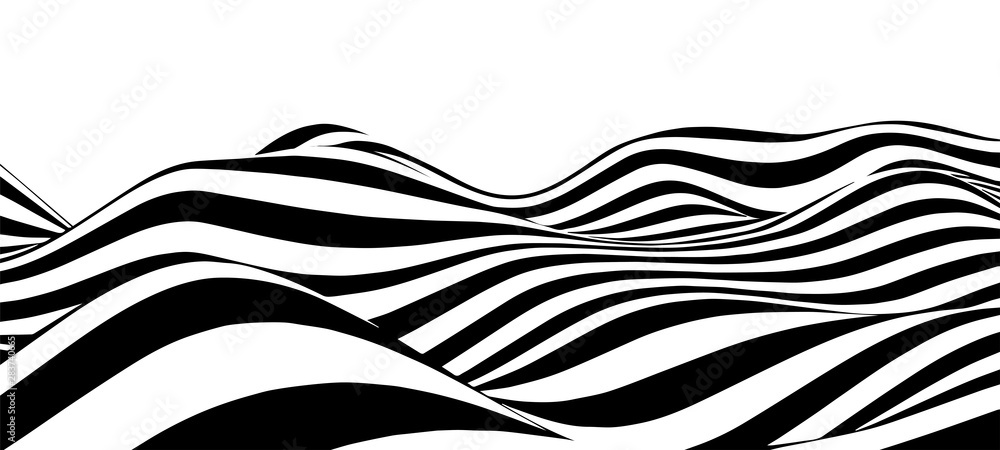 Poster black and white abstract wave. optical illusion. twisted vector illustration.