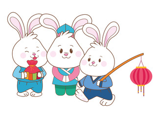 Rabbits celebrating mid autumn festival cartoons