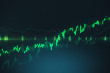 Trading and growth concept with graphs going up at abstract binary code background.