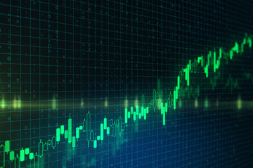 Trading concept with graphs going up at abstract binary code background.