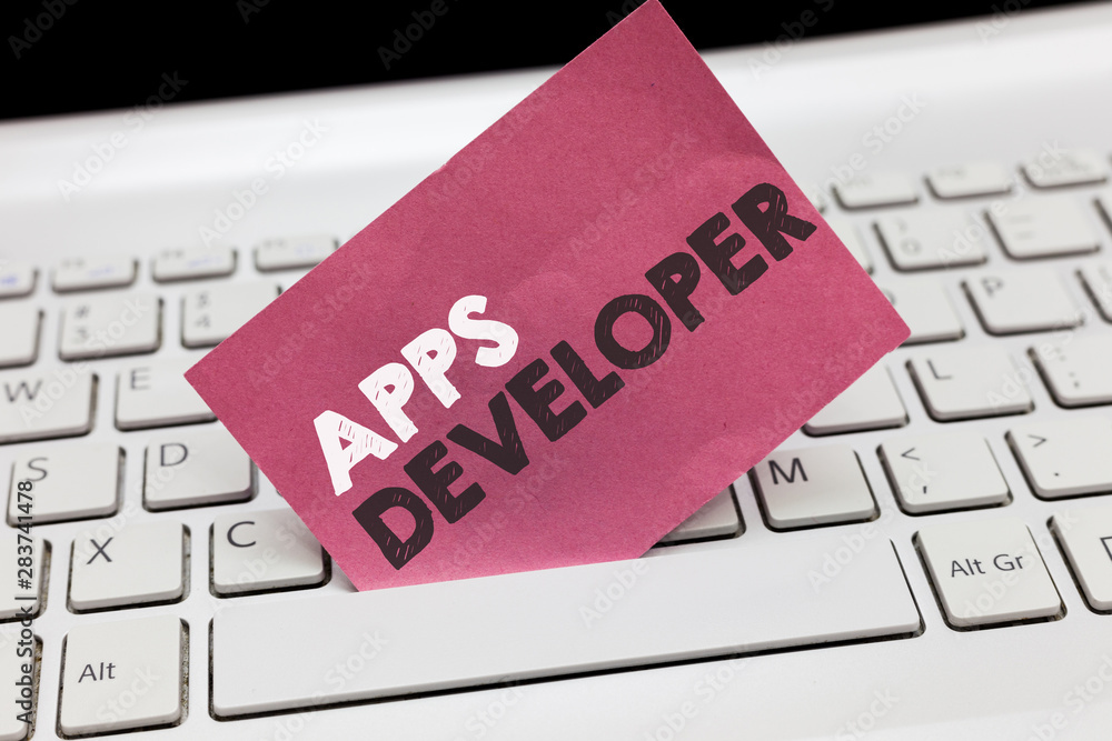 Poster conceptual hand writing showing apps developer. business photo showcasing graphic artist software pr