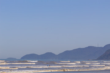 Beach with Mountain Background in Peruibe, Brazil