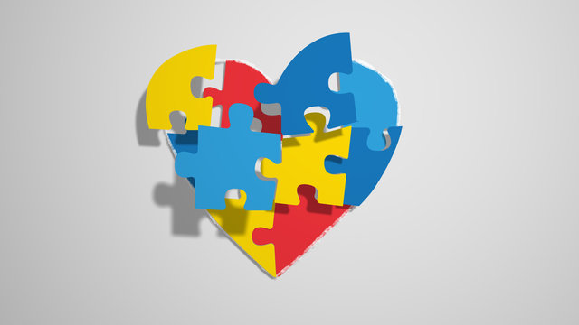 heart made of an animated puzzle, ideal for themes concerning the theme of autism