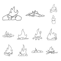 Vector design of hot and camp sign. Set of hot and outdoor stock symbol for web.