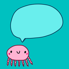 Cute cartoon jelly fish pink speech bubble hand drawn vector illustration