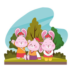 Fototapeta premium Rabbits celebrating mid autumn festival cartoons