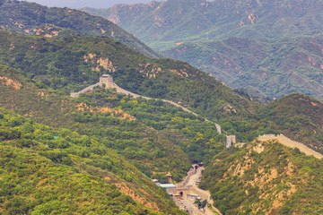 Great Wall of China in summer landscape. 
