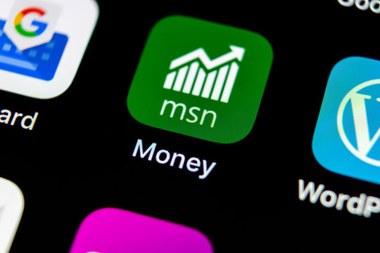 Sankt-Petersburg, Russia, May 10, 2018: Microsoft MSN money application icon on Apple iPhone X smartphone screen close-up. Microsoft msn money app icon. Social network. Social media icon