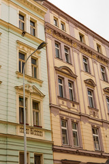Fototapeta na wymiar Beautiful old houses in a rainy autumn in Prague, the Czech Republic is a country in Central Europe