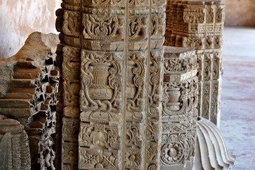 india - rajasthan - jaipur - march 28, 2018, there are some stone pole carving on it