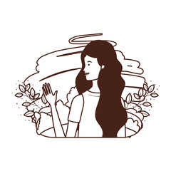 Obraz premium silhouette of young woman with landscape background