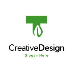 Letter T With Leaf Logo. Green leaf logo icon vector design. t letter font logo flat with leaf vector logo template