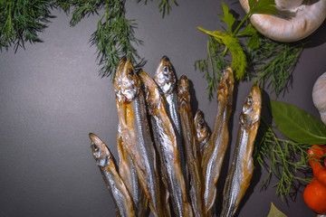 smoked fish capelin with greens