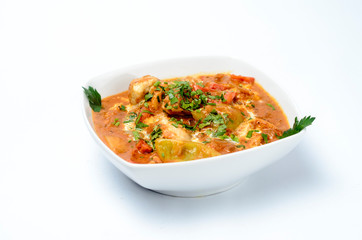 Chicken in red chilli sauce, spicy and sour potatoes / Chicken Vindaloo