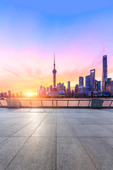 Sunrise landscape and square floor of Shanghai City Business Center