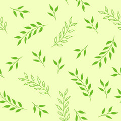 Floral seamless pattern. Vector green background with leaves. For textile print