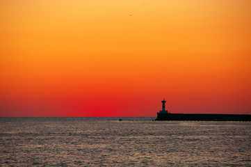 Sea shore landscape at sunset