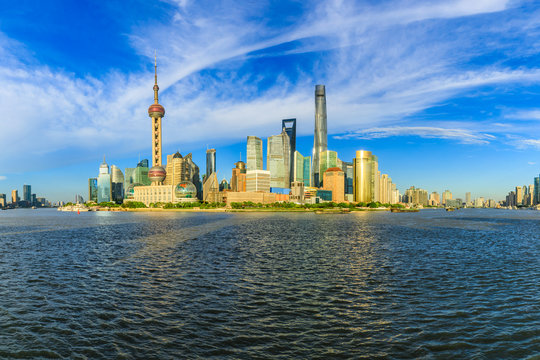 Shanghai city landscape during the day and Huangpu River