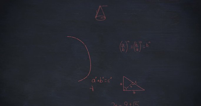 Mathmatical calculations in red floating over a dark background 4k