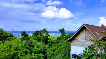beautiful high top view of landscape mountain and nature of the rain forest in Sakon Nakhon Province, Thailand. It's a good place for travel and relaxing in the forest