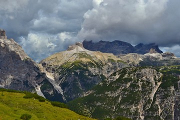 Beautiful day in Dolomites Mountains, Italy. View from the top of Monte Piano. 