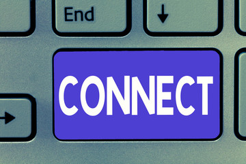 Writing note showing Connect. Business photo showcasing Being together Contact Associate Relate Networking communicate.