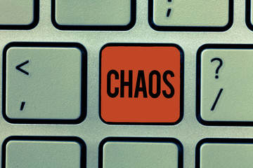Text sign showing Chaos. Conceptual photo Complete disorder and great confusion Widespread...