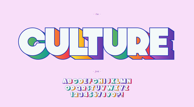 Vector culture font 3d bold color style trendy typography