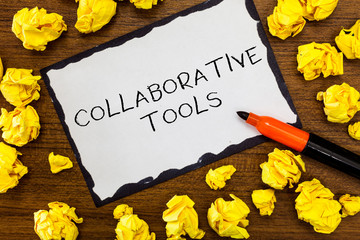 Writing note showing Collaborative Tools. Business photo showcasing Private Social Network to...