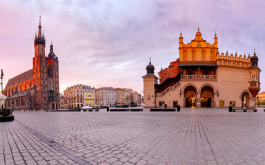 Krakow. Panorama of the church of St. Mary and the market square.