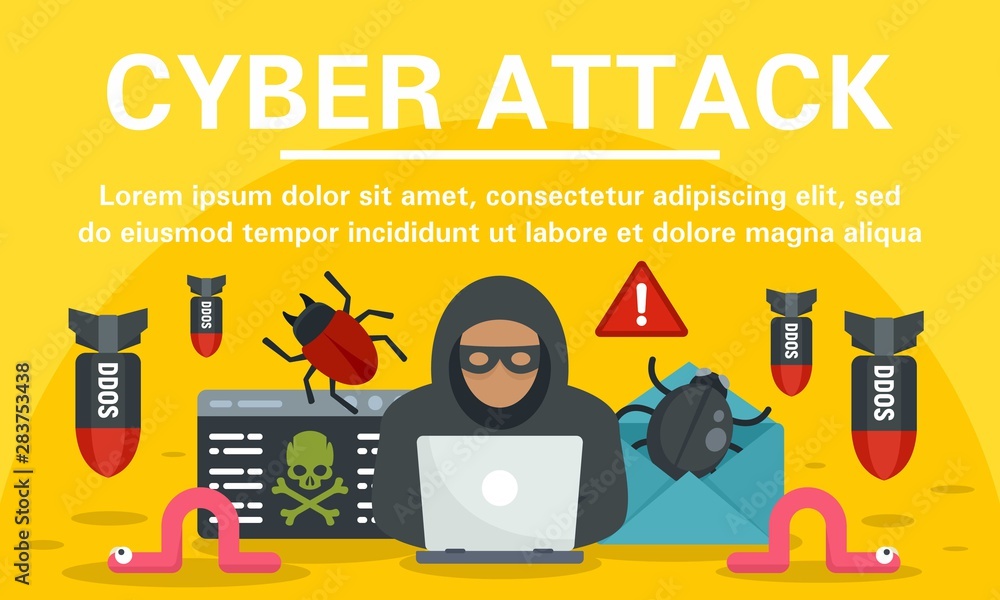 Poster hacker cyber attack concept banner. flat illustration of hacker cyber attack vector concept banner f