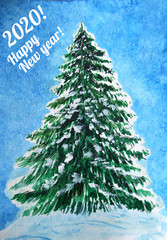 watercolor postcard new year christmas design