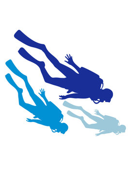 blue divers swimming underwater silhouette clip art preview