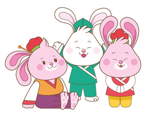 Rabbits celebrating mid autumn festival cartoons