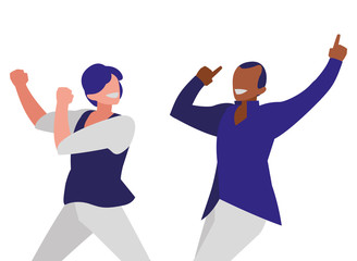 interracial dancers couple disco style characters