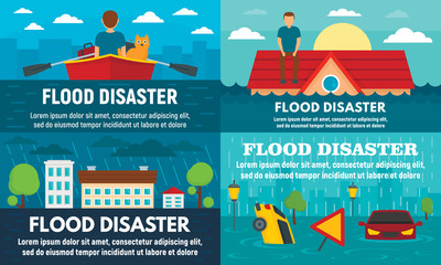 Flood banner set. Flat illustration of flood vector banner set for web design