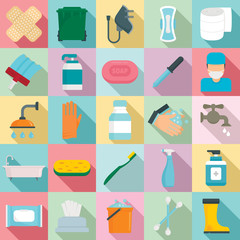 Sanitation icons set. Flat set of sanitation vector icons for web design