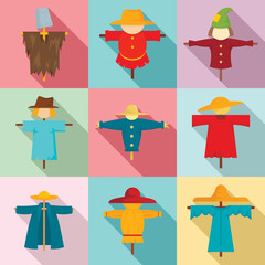 Scarecrow icons set. Flat set of scarecrow vector icons for web design