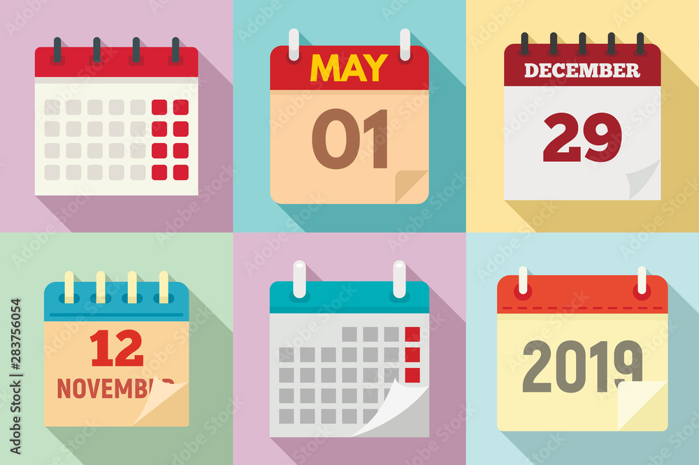 Poster calendar icons set. flat set of calendar vector icons for web design