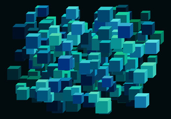 blue cubes 3d installation free in space