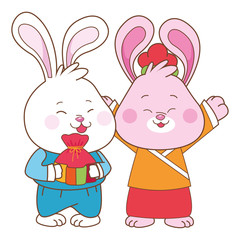 Rabbits in mid autumn festival cartoons