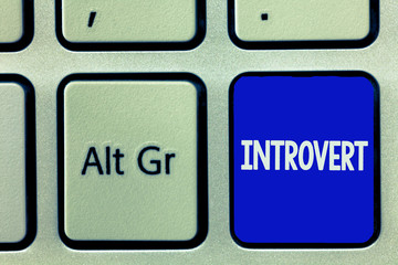 Writing note showing Introvert. Business photo showcasing tend to be inward turning or focused more...