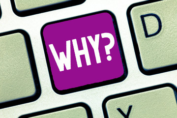 Word writing text Why question. Business concept for Asking for what reason and purpose Expressing...