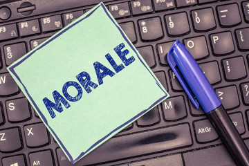 Writing note showing Morale. Business photo showcasing enthusiasm and discipline of person or group...